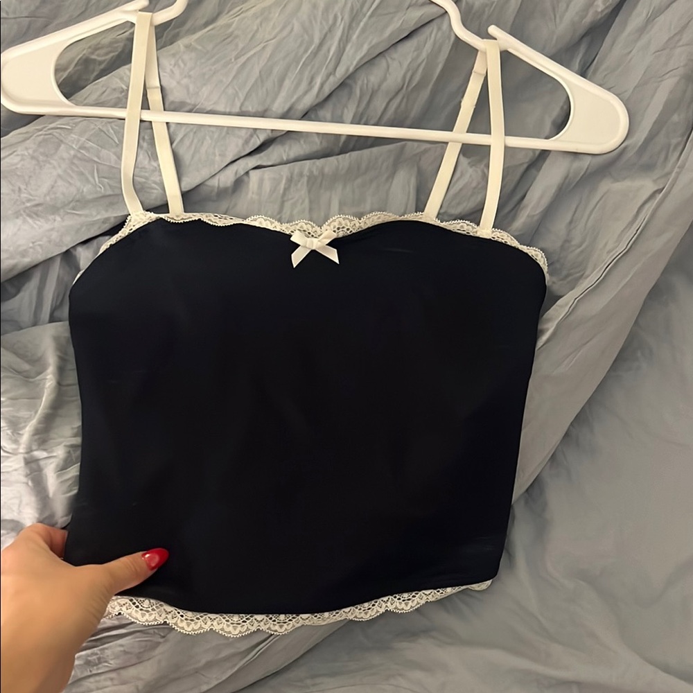 Navy blue Lace Trim Cami Top